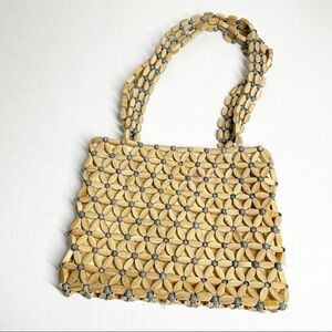 Liang Quan Boho Daisy Wooden/Beaded Shoulder Zipper Top Purse